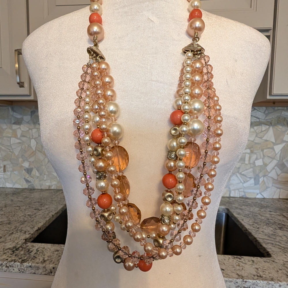 Ottavian Bijoux Elegant Multi-Strand Necklace, Faux Pearls, Stones, Beads